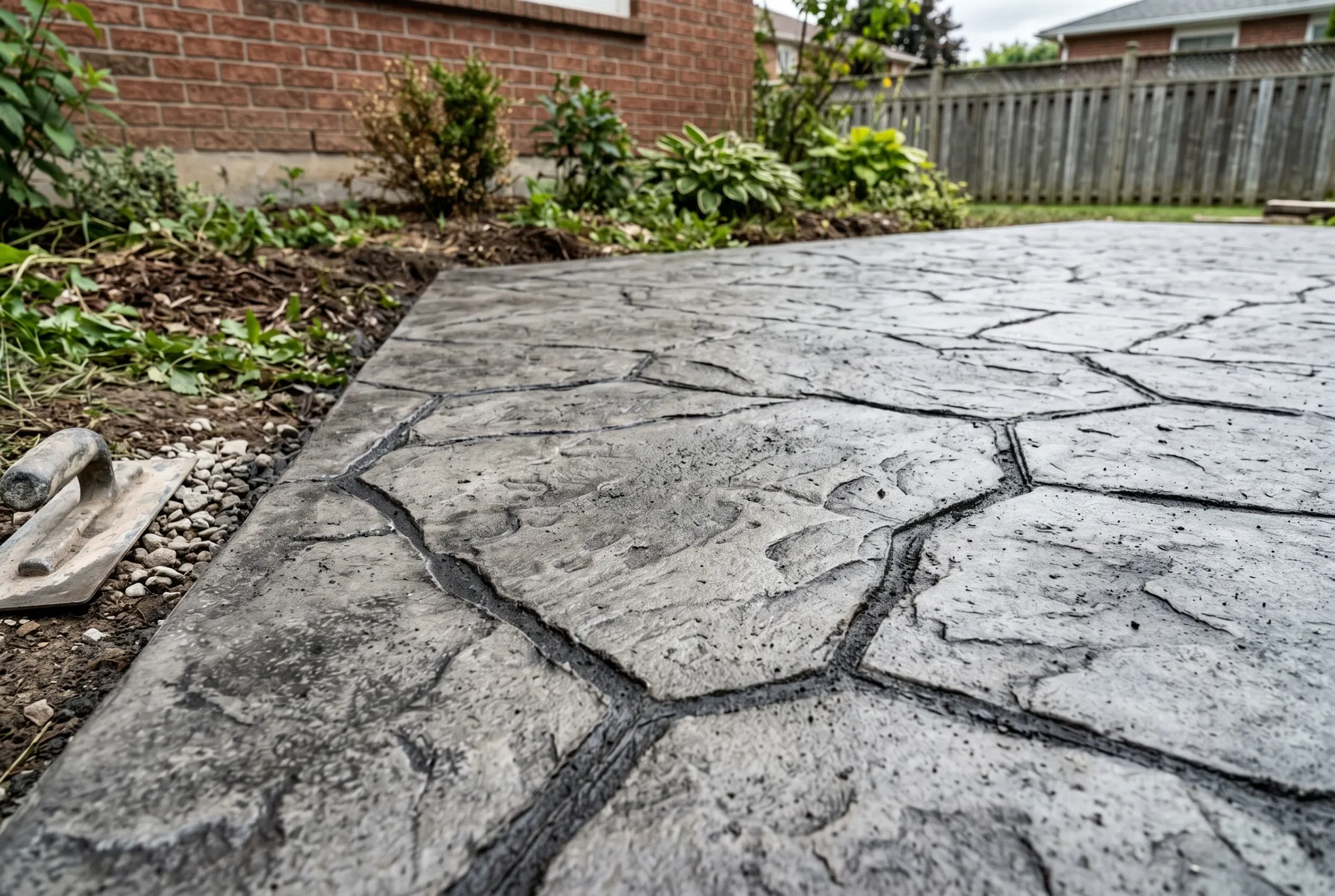 A stamped decorative concrete patio, Southern Ontario
