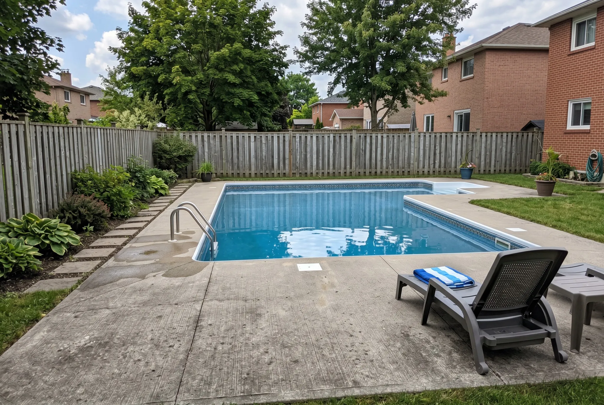 A concrete pool deck, Southern Ontario