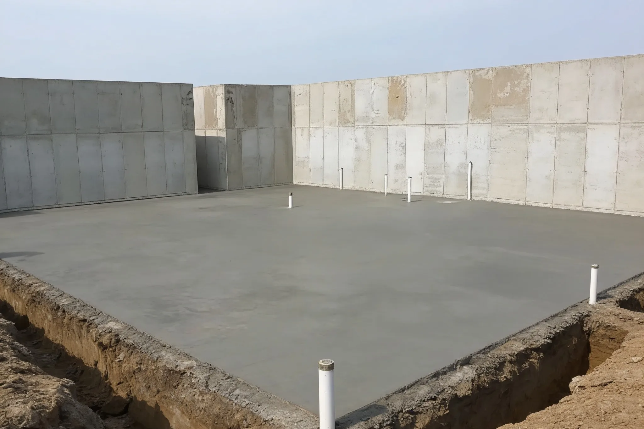 An excavated concrete foundation, Southern Ontario