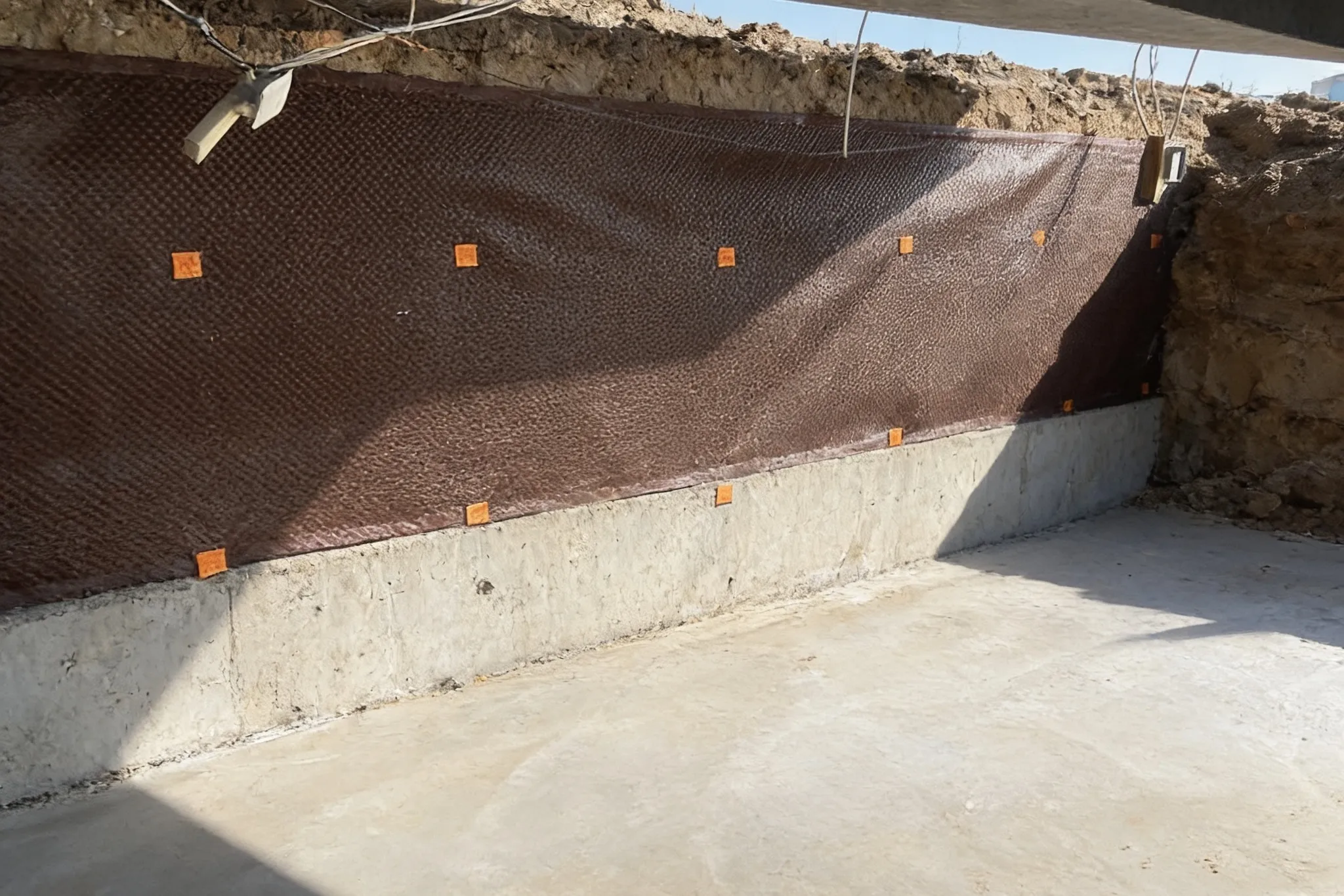 An exterior foundation waterproofing membrane, Southern Ontario
