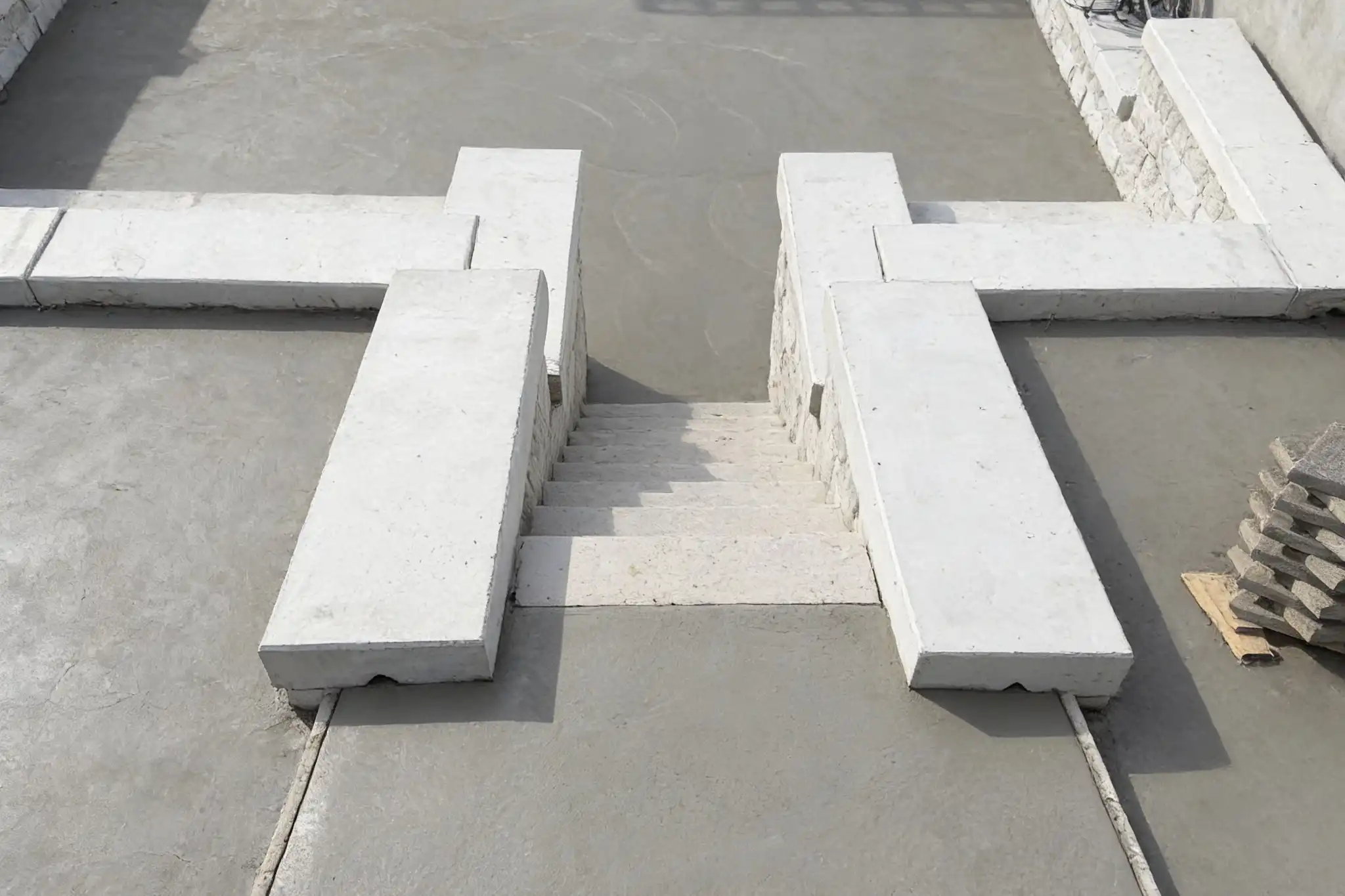 A finished backyard concrete patio, Southern Ontario