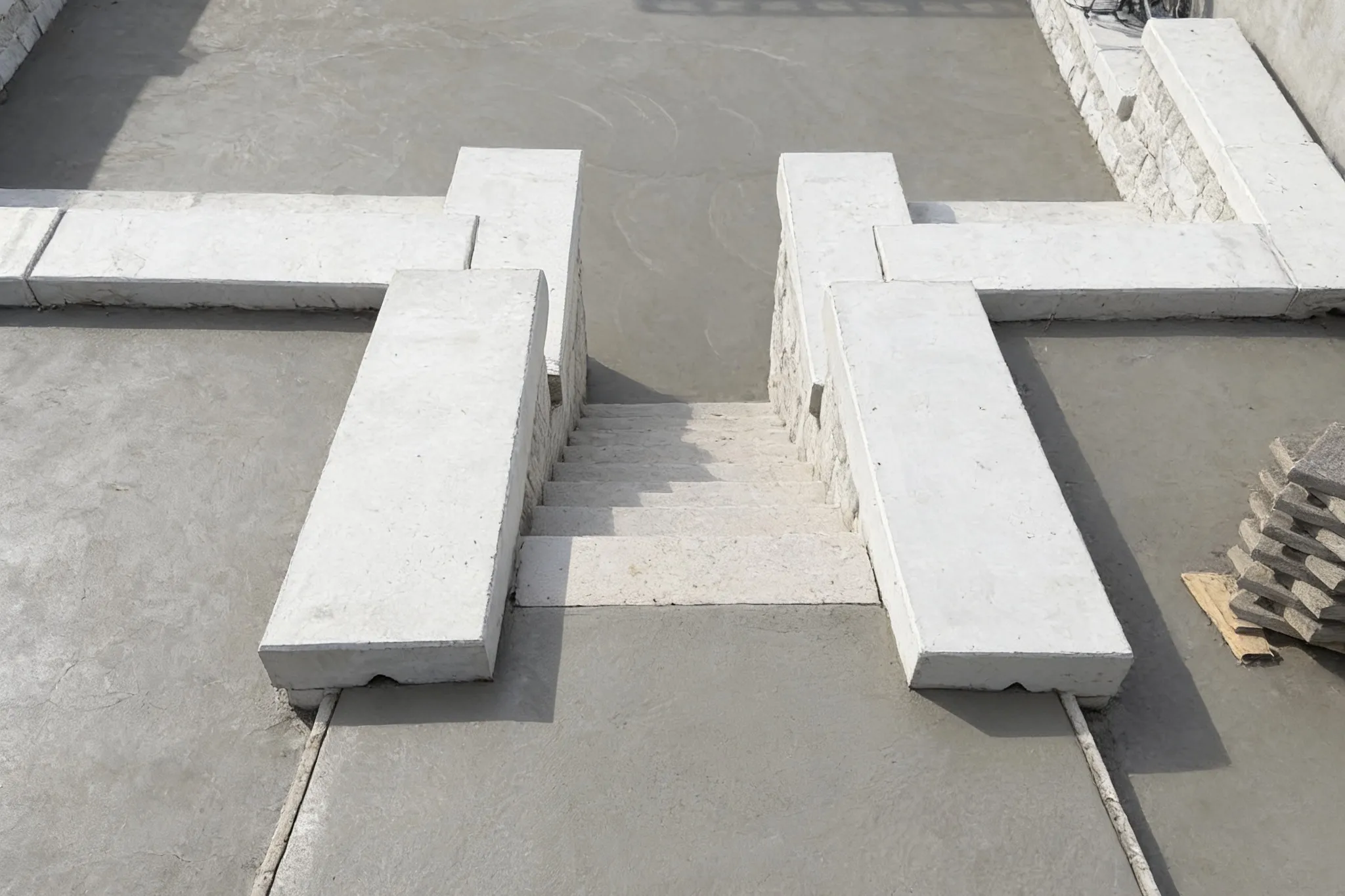 A finished backyard concrete patio, Southern Ontario