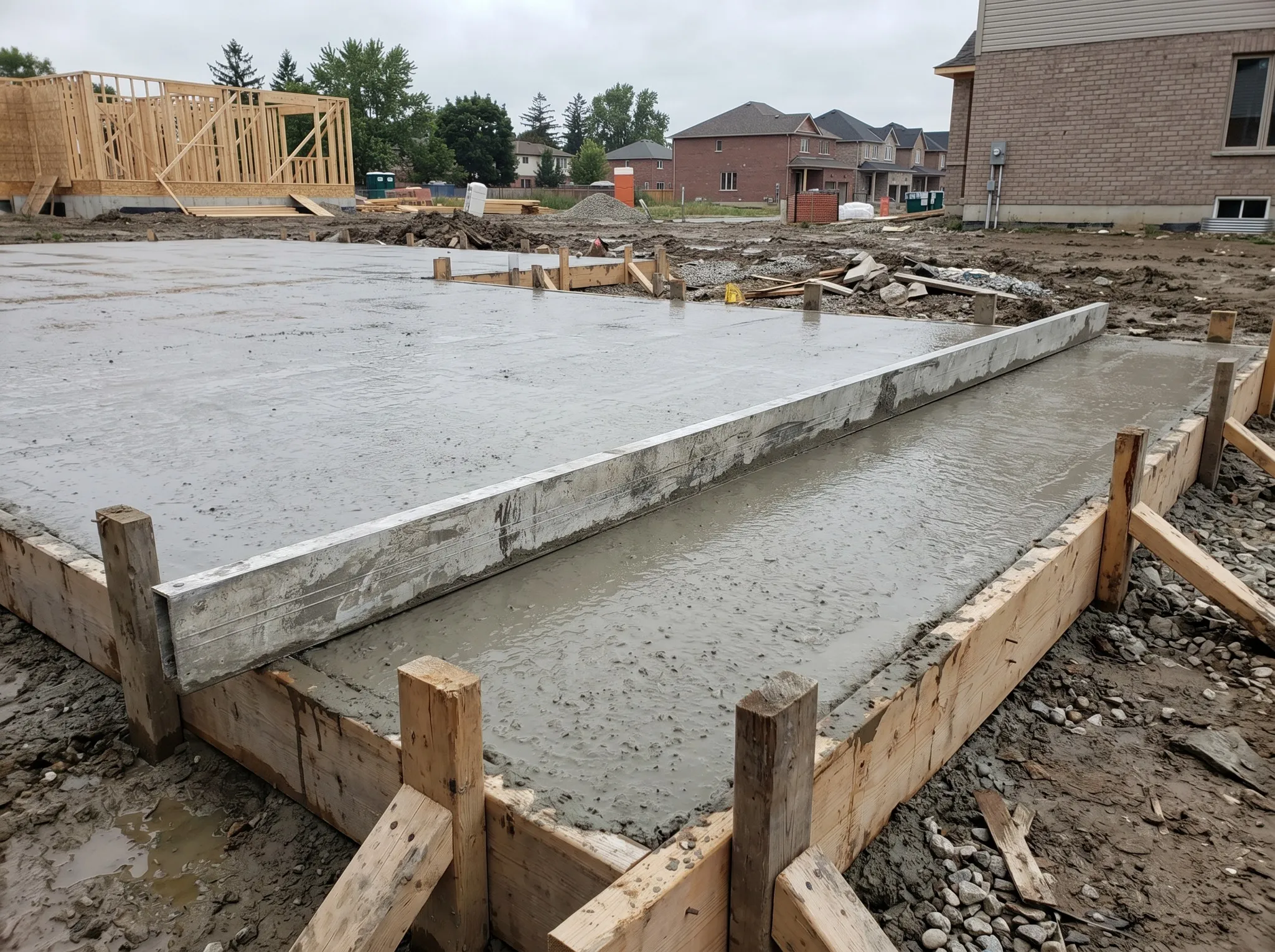 A freshly screeded concrete slab, Southern Ontario